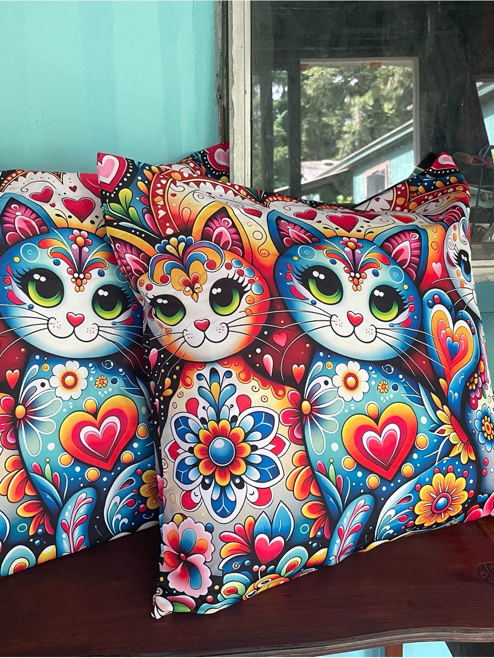 Cute Bohemian Style Floral Cat Pillowcases- Vibrant Multi-Color
